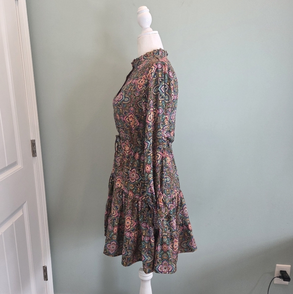 Slayer Black Label Paisley Print Ruffle Dress Long Sleeve Elastic Tie Waist - Picture 4 of 13
